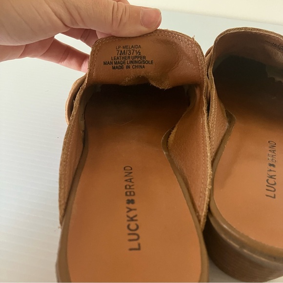 Lucky Brand Melaida Brown Leather Braided Strap slip-on mules size 7 - Picture 5 of 7